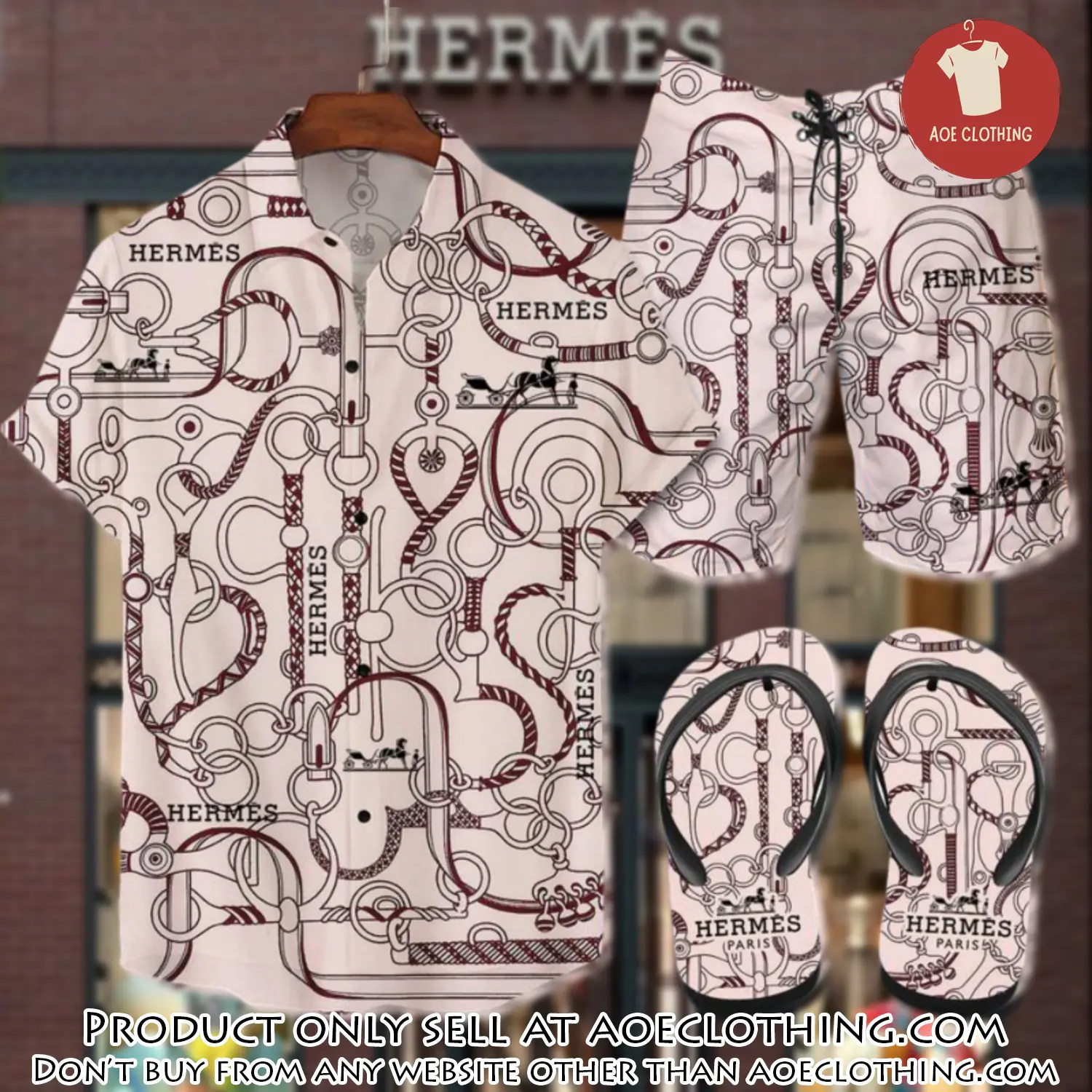 Hermes flip flops and combo hawaii shirt shorts luxury brand summer outfit hsf084 aoe1926304